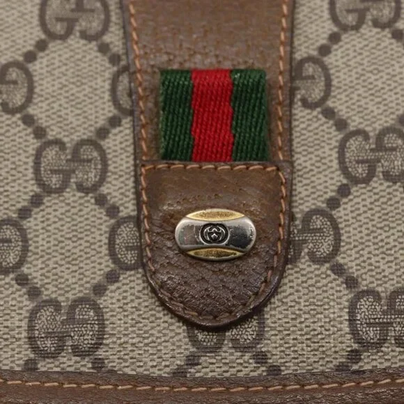 GUCCI GG Supreme Web Sherry Line Clutch Bag PVC Leather Beige Red